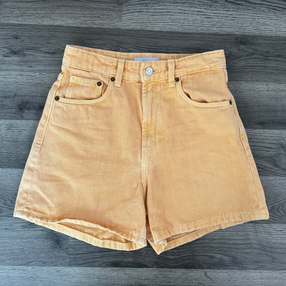 Zara - High Waisted Denim Shorts - Orange Size 4